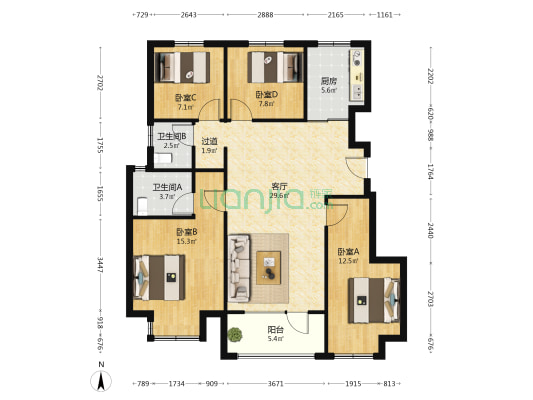 金科弘阳·集美时光 4室1厅2卫 113平方