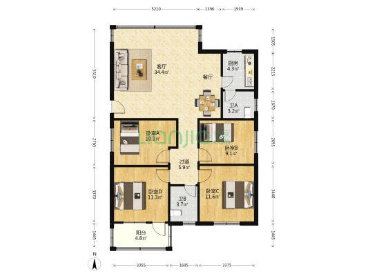 潮苑 4室1厅2卫 113平方