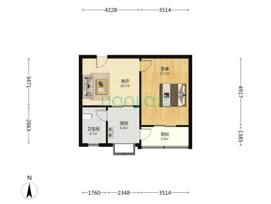 市牧工商开发总公司宿舍 1室1厅1卫 56平方