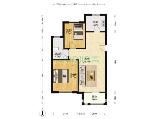 紫园 2室1厅1卫 79平方