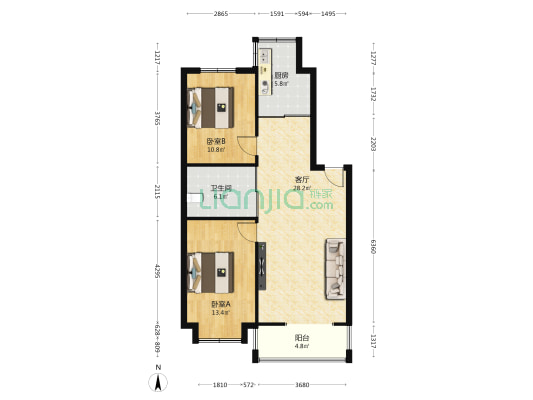 爱俪家园 2室1厅1卫 89平方