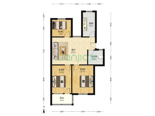 北门巷15号 3室1厅1卫 82平方