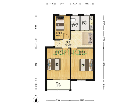 千章巷 3室1厅1卫 68平方