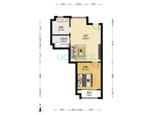 中冶文沁苑 1室1厅1卫 65平方