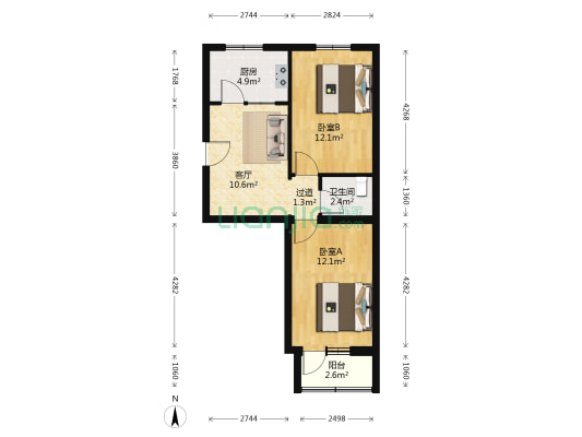 横五条35号院 2室1厅1卫 60平方