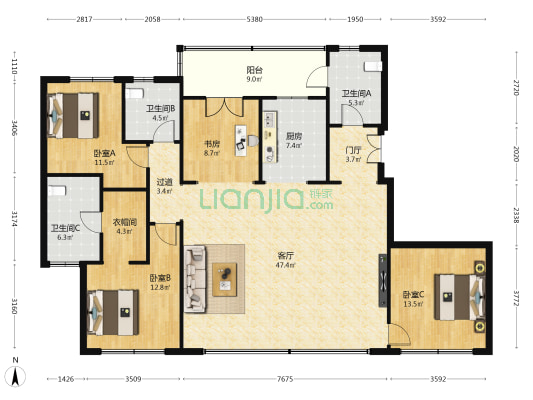 融创揽月府六期 4室1厅3卫 174平方