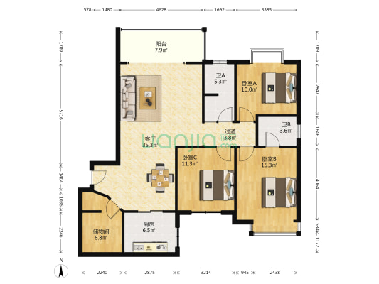 五一华府 3室1厅2卫 142平方