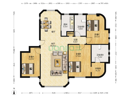 贝肯山莫缇园 3室1厅2卫 157平方