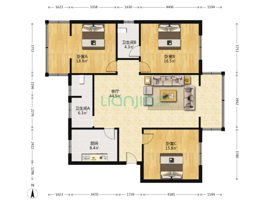大天路11号院 3室1厅2卫 137平方