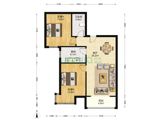 渭河家苑 2室1厅1卫 97平方