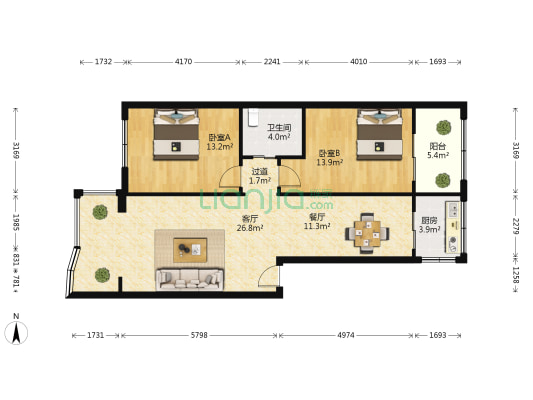 金菊苑 2室2厅1卫 99平方