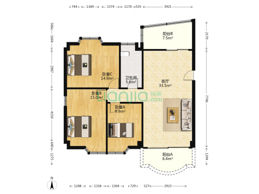 金竹物业小区 3室1厅1卫 103平方