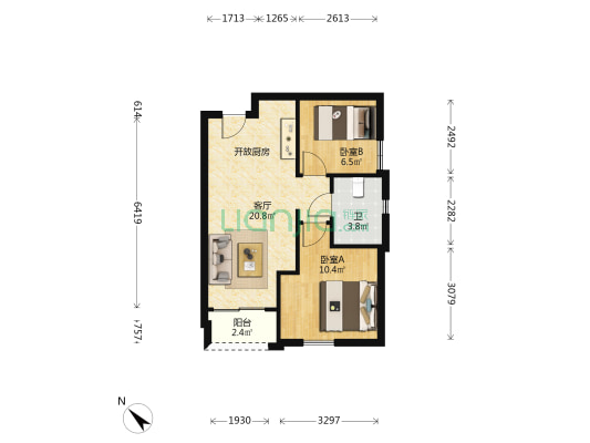 融科蓝立方广场 2室1厅1卫 59平方