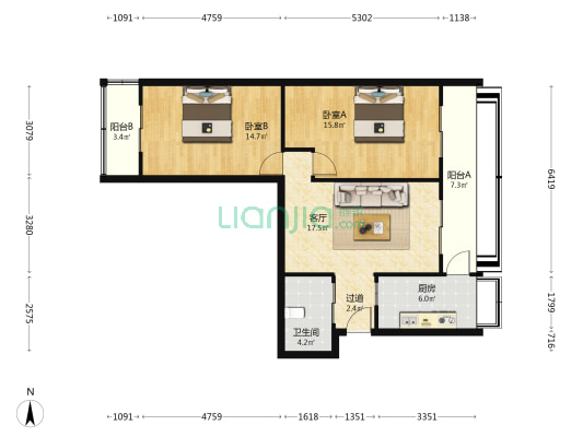 幸福小区先锋路街区 2室1厅1卫 64平方