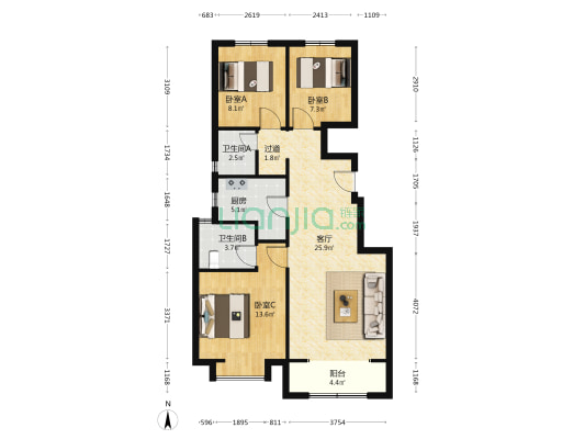 锦云悦府 3室1厅2卫 95平方