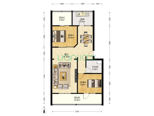 糖酒小区 2室1厅1卫 103平方