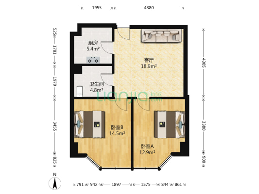 同济小蜗公寓 2室1厅1卫 83平方