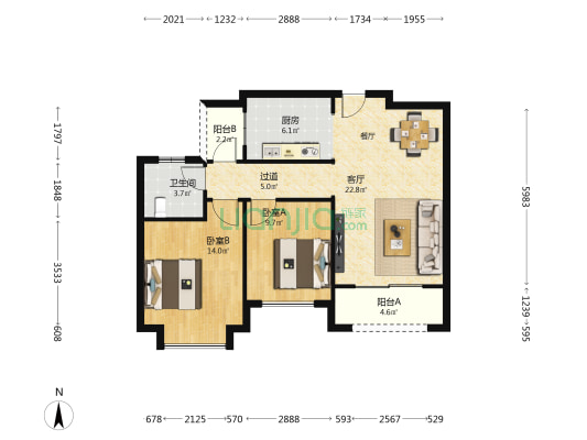 德杰德裕天下 2室1厅1卫 94平方