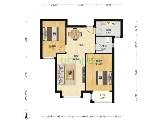 诚信南里 2室1厅1卫 94平方