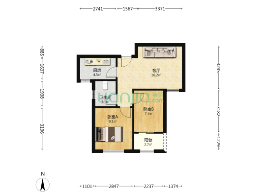 龙溪苑D区 2室1厅1卫 63平方