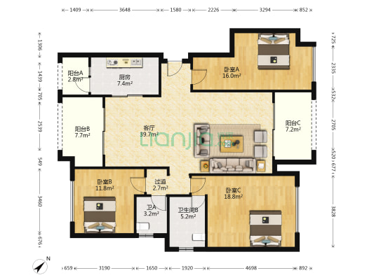 光华安纳溪湖别院 3室1厅2卫 140平方