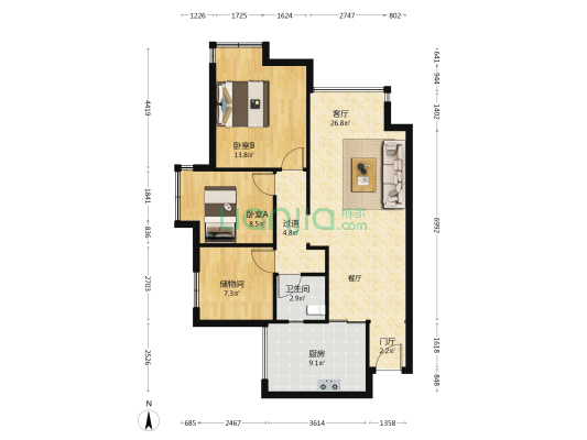 圣桦城 2室1厅1卫 83平方