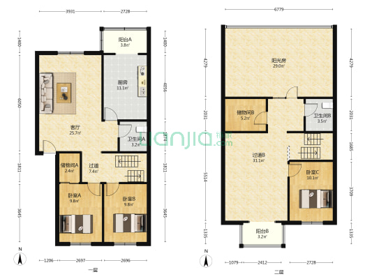 现代幸福城二期 3室1厅2卫 161平方