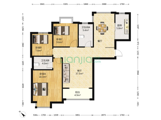 东津世纪城8区新外滩 3室1厅2卫 117平方