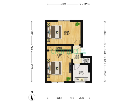 汽北小区 2室0厅1卫 58平方