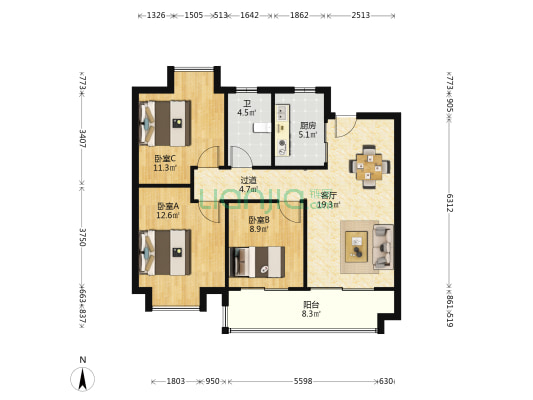 皖投国滨世家珑园 3室1厅1卫 99平方