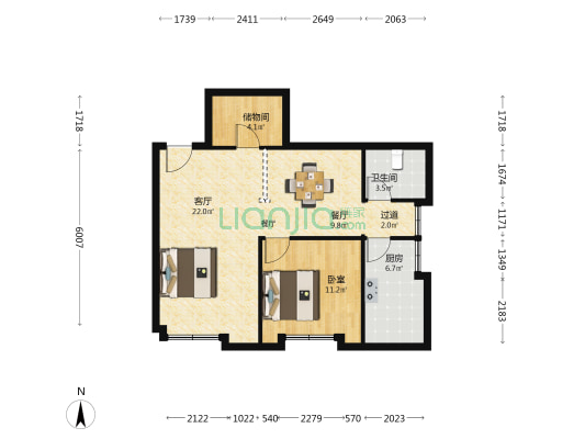 富荣大厦 1室2厅1卫 88平方