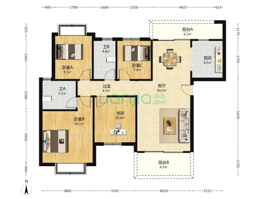 岭福家苑 4室1厅2卫 142平方