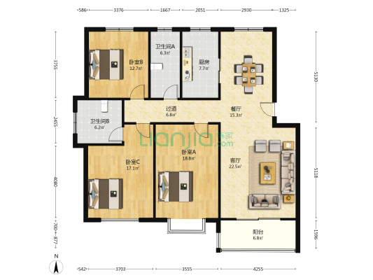 霞村南区 3室2厅2卫 138平方