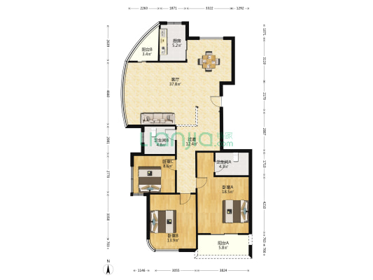 星港9月 3室1厅2卫 143平方