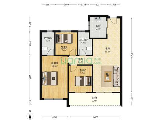 澜栖府 3室1厅2卫 106平方