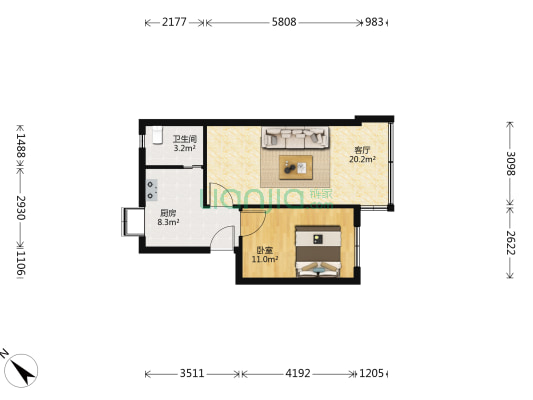 永清路45-59号 1室1厅1卫 55平方