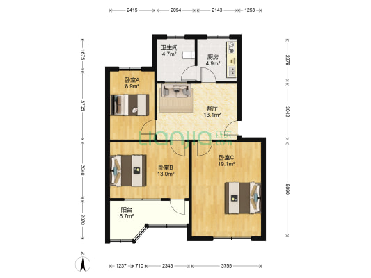 黄浦江路14号 3室1厅1卫 98平方