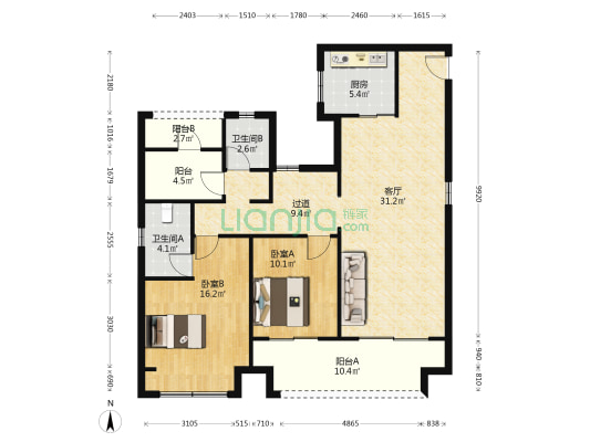 山樾雅苑 2室1厅2卫 117平方