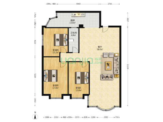 教师新村小区 3室1厅1卫 130平方