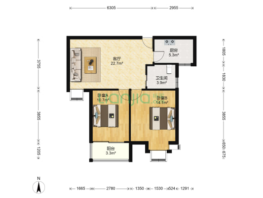 天竺花苑 2室1厅1卫 87平方