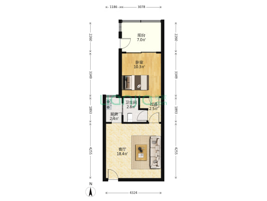 君悦紫园 1室1厅1卫 52平方