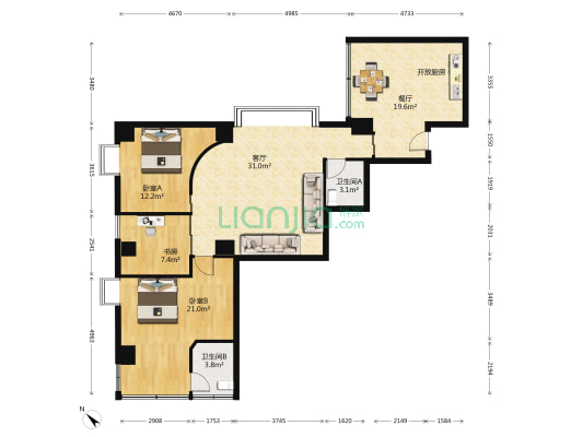 教师宿舍 3室2厅2卫 125平方