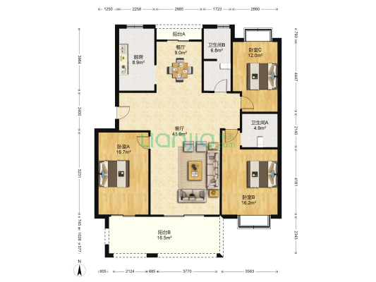 黄鹤山居 3室2厅2卫 149平方