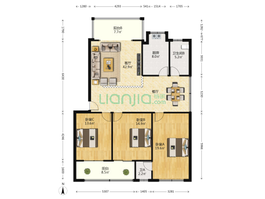松鹤路26号工商局家属院 3室1厅2卫 137平方