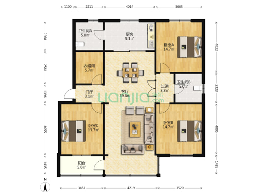 石油公寓 3室1厅2卫 138平方