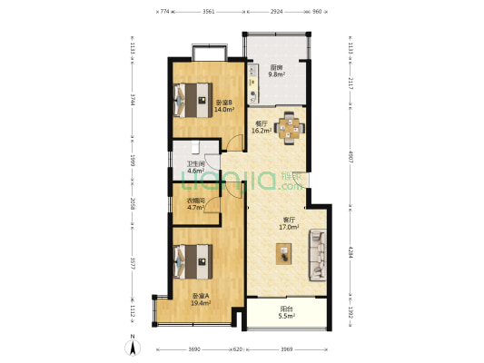 永达城市公寓 2室2厅1卫 112平方