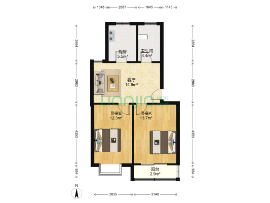 登云家园 2室1厅1卫 69平方