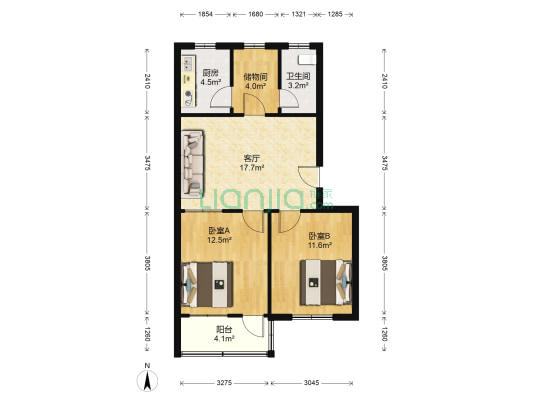 实验小学宿舍 2室1厅1卫 68平方