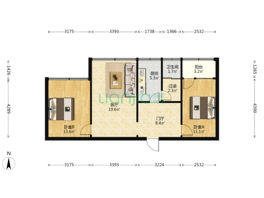 前进路 2室1厅1卫 79平方