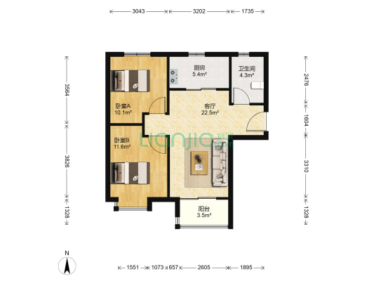 恒大翡翠华庭 2室1厅1卫 87平方
